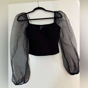Windsor Black crop blouse with sheer